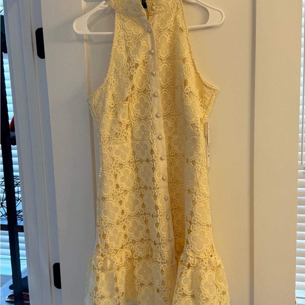 Aqua Yellow Lace Mini Dress NWT